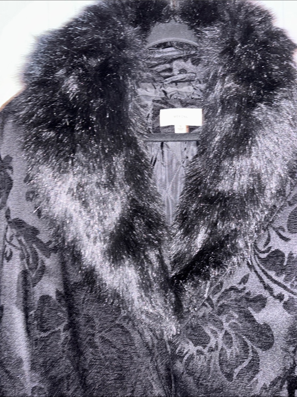 Vintage Merona Black Floral Jacquard Coat with removable Faux Fur Shawl Collar - Picture 5 of 5